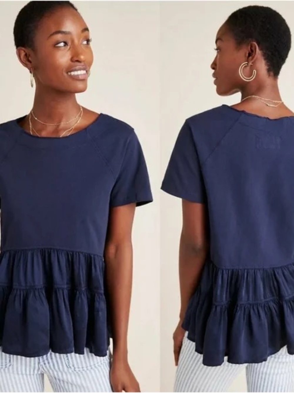 Anthropologie lona Flounce Mixed Media Top